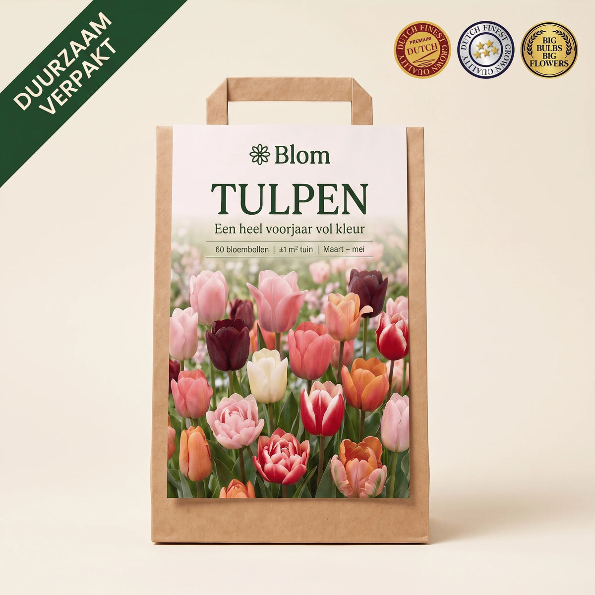 Sac de bulbes de tulipes Blom en papier kraft, avec 60 bulbes pour environ 1 m² de jardin