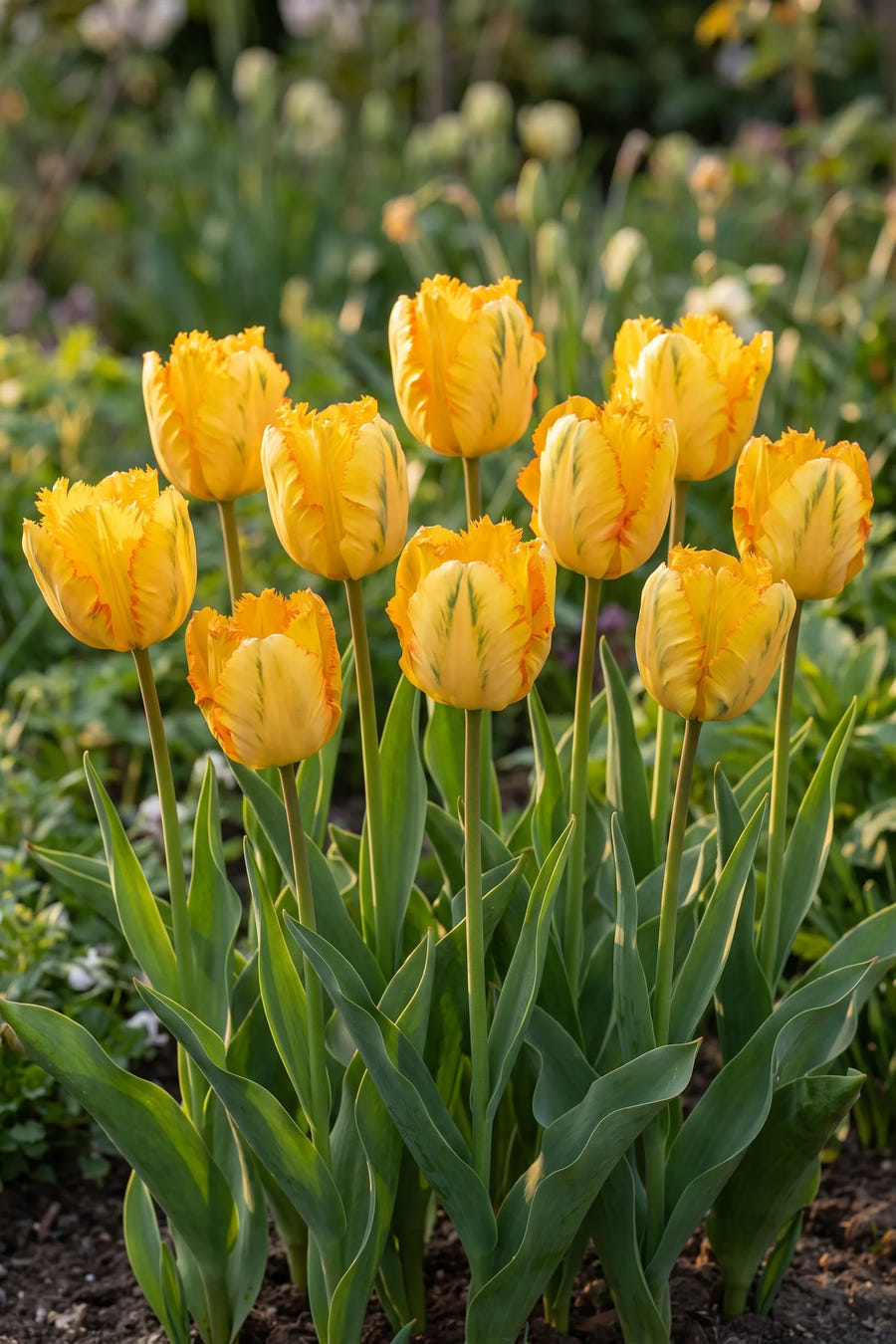 Groep Tulipa Texas Gold in een tuinborder