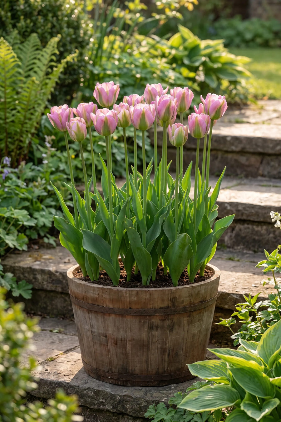 Tulipa Groenland in een pot op een terras