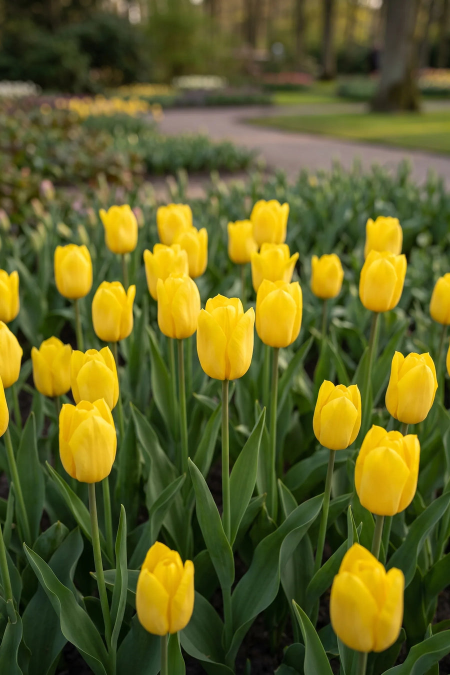 Tulipa Strong Gold vanuit een natuurlijke tuinhoek