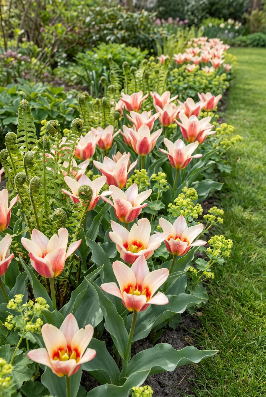 Tulipa Ancilla — groep in de tuinborder