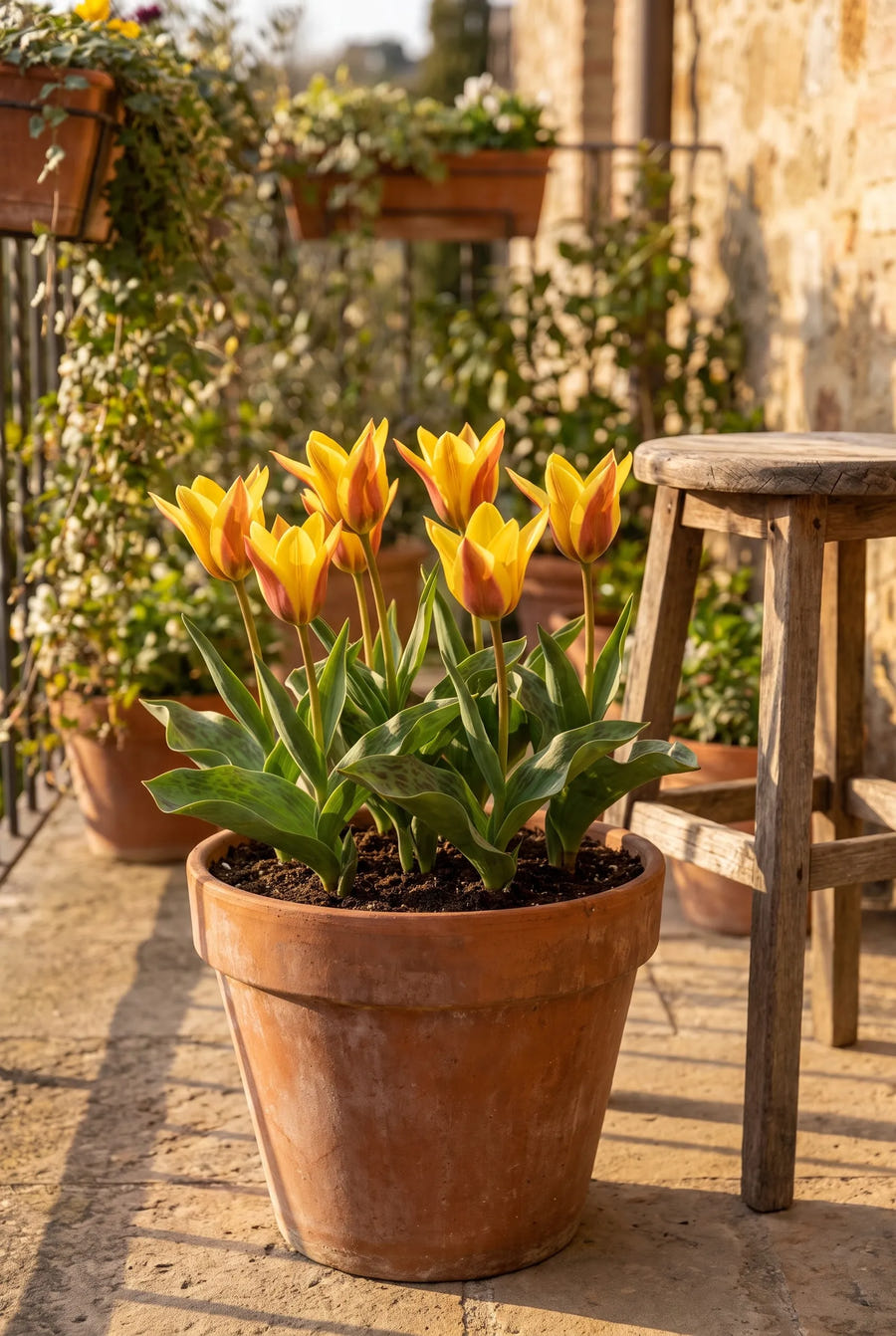 Tulipa Buttercup — in pot op terras