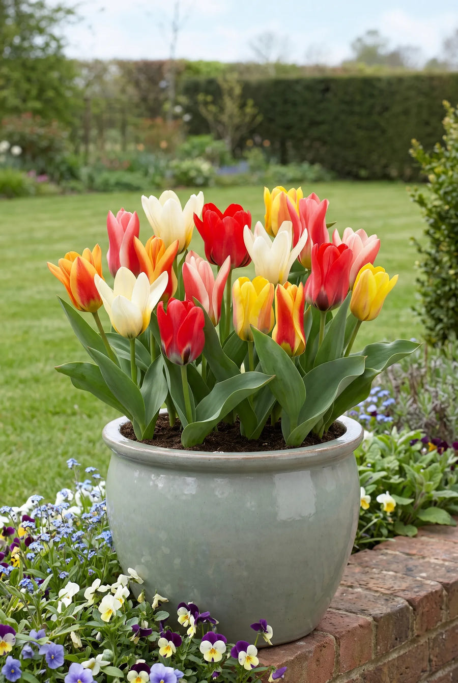 Tulipa Botanisch Mixed — in pot op terras