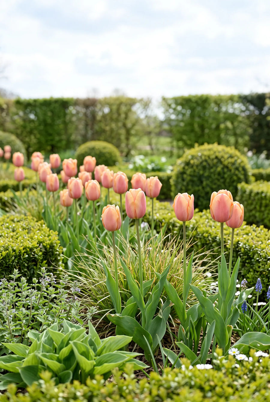 Tulipa Apricot Foxx — groep in de tuinborder