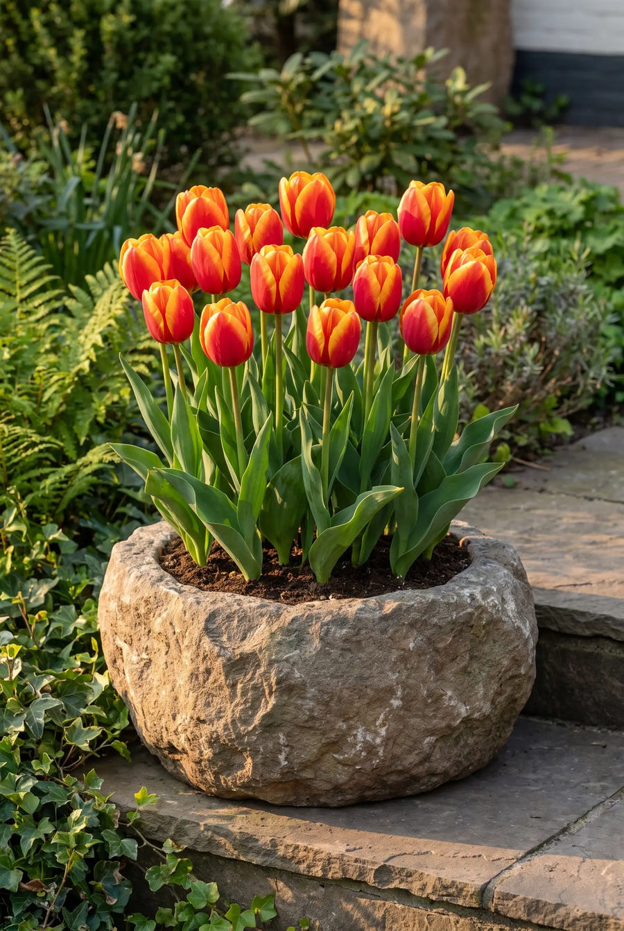 Tulipa Apeldoorn Elite — in pot op terras