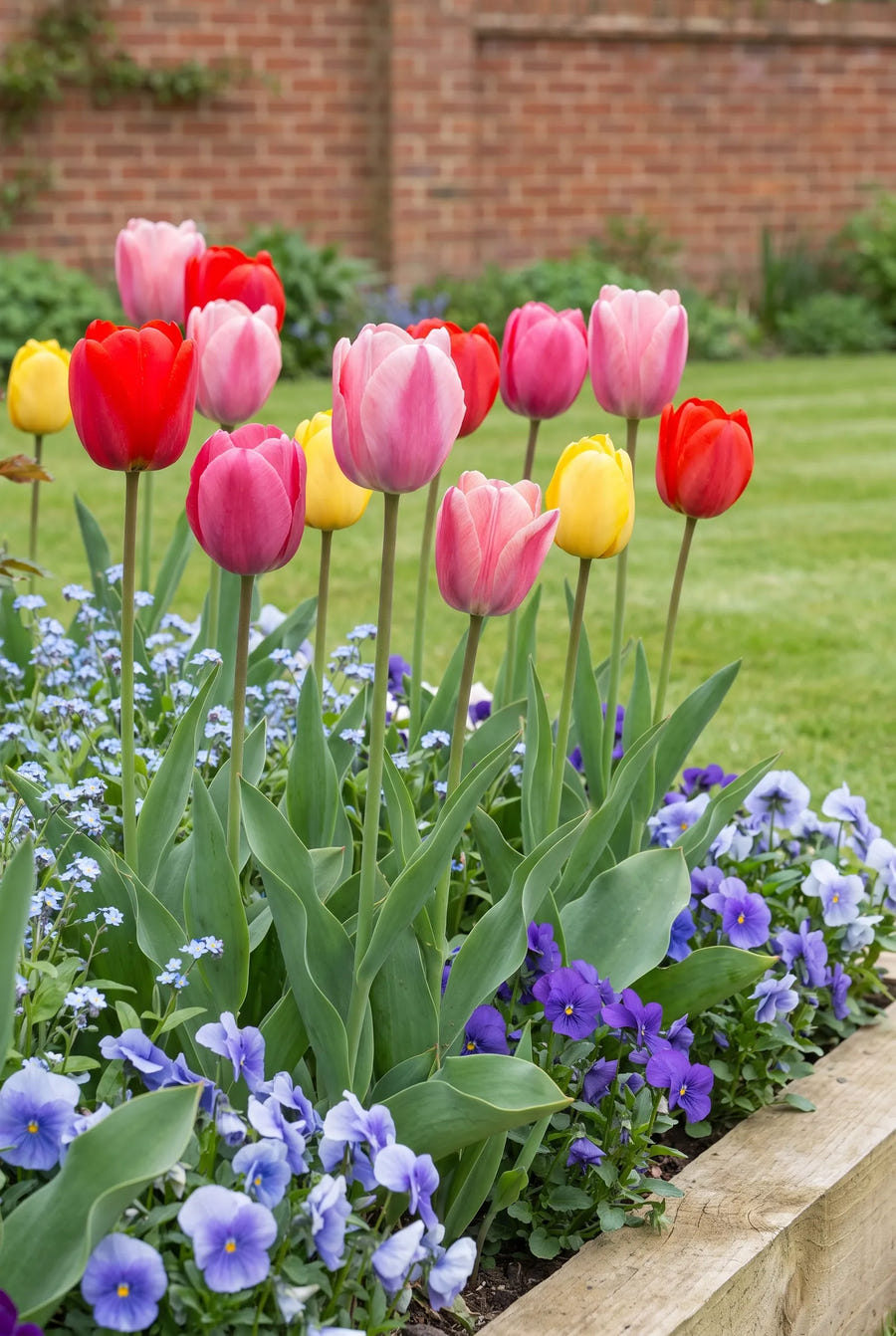 Tulipa Darwin Hybrid Mixed groep in de tuinborder