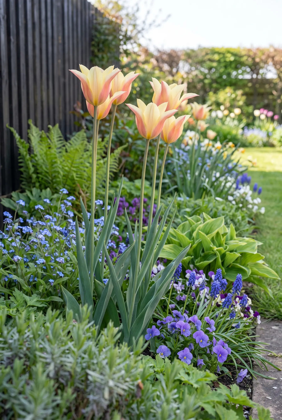 Tulipa Blushing Lady in de border