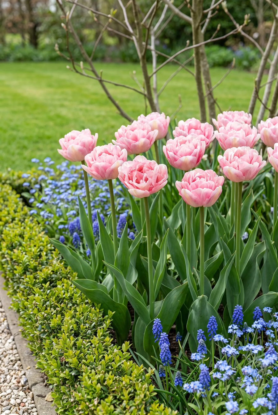 Tulipa Angelique — groep in de tuinborder