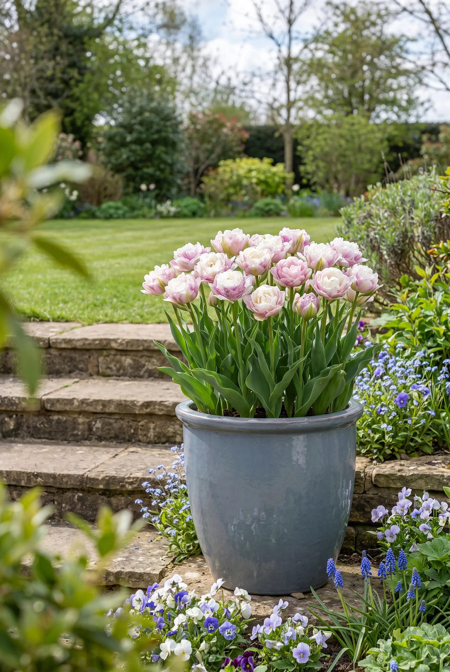 Tulipa Double Surprise — in pot op terras
