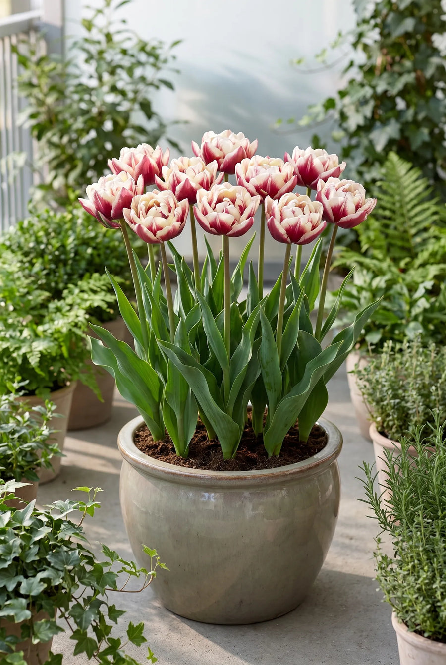 Tulipa Wyndham — in pot op terras