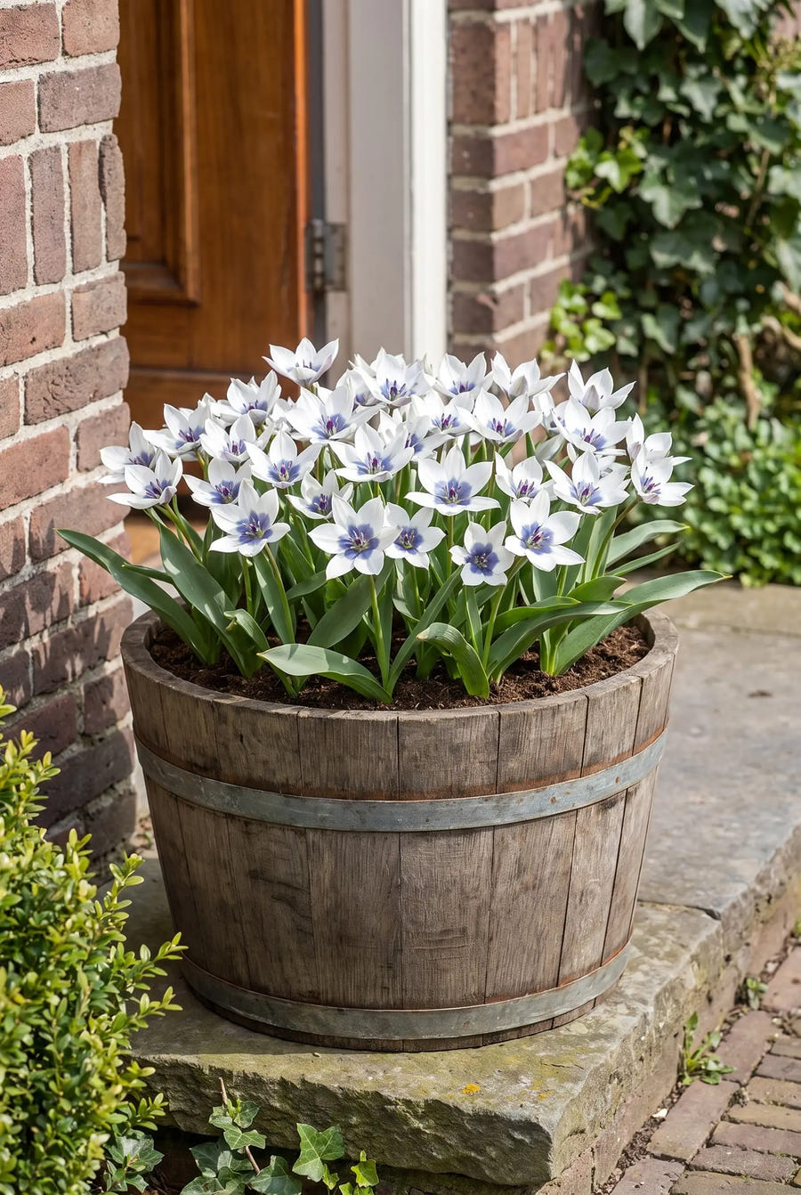 Tulipa Alba Coerulea — in pot op terras