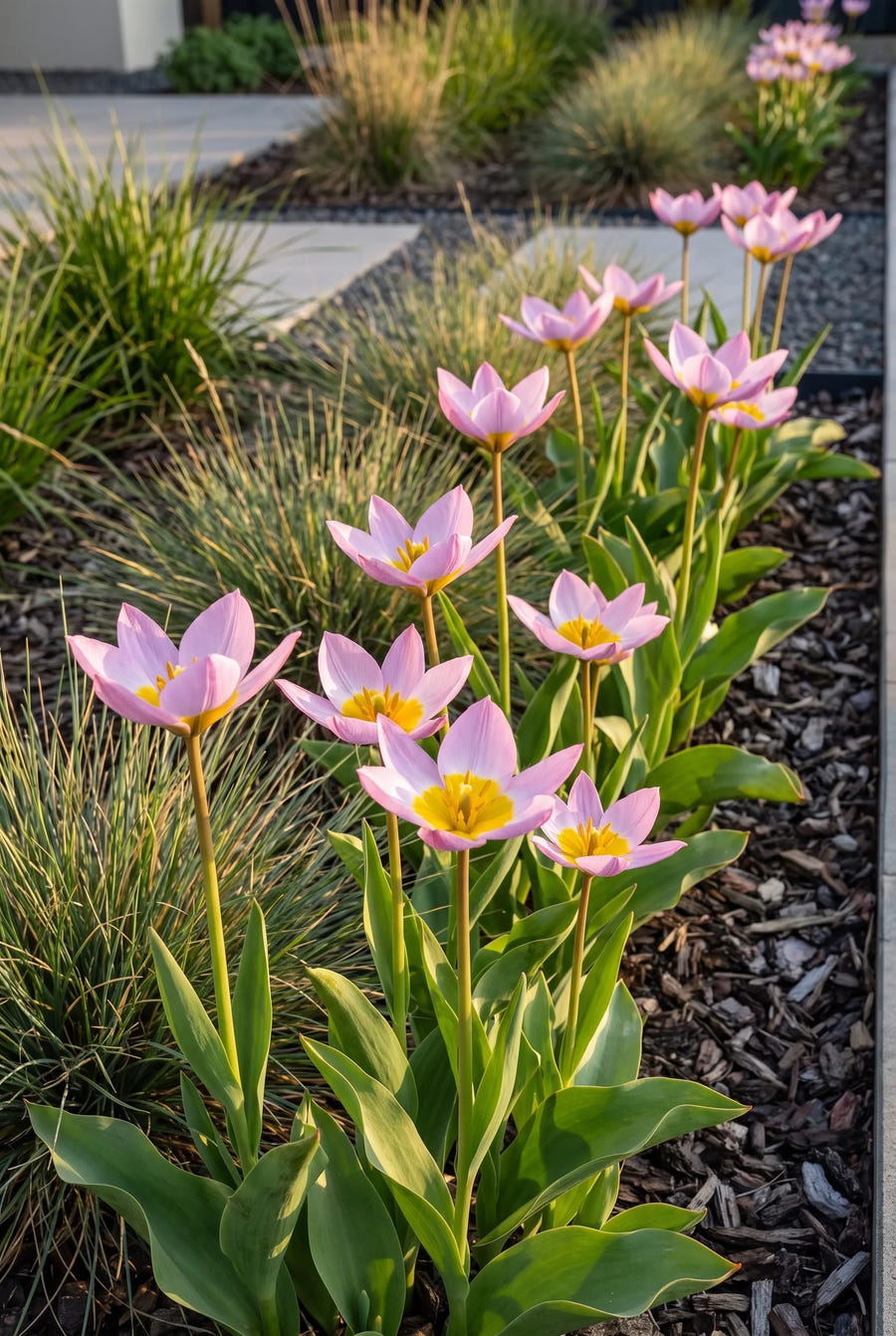 Tulipa Bakeri Lilac Wonder — groep in de tuinborder