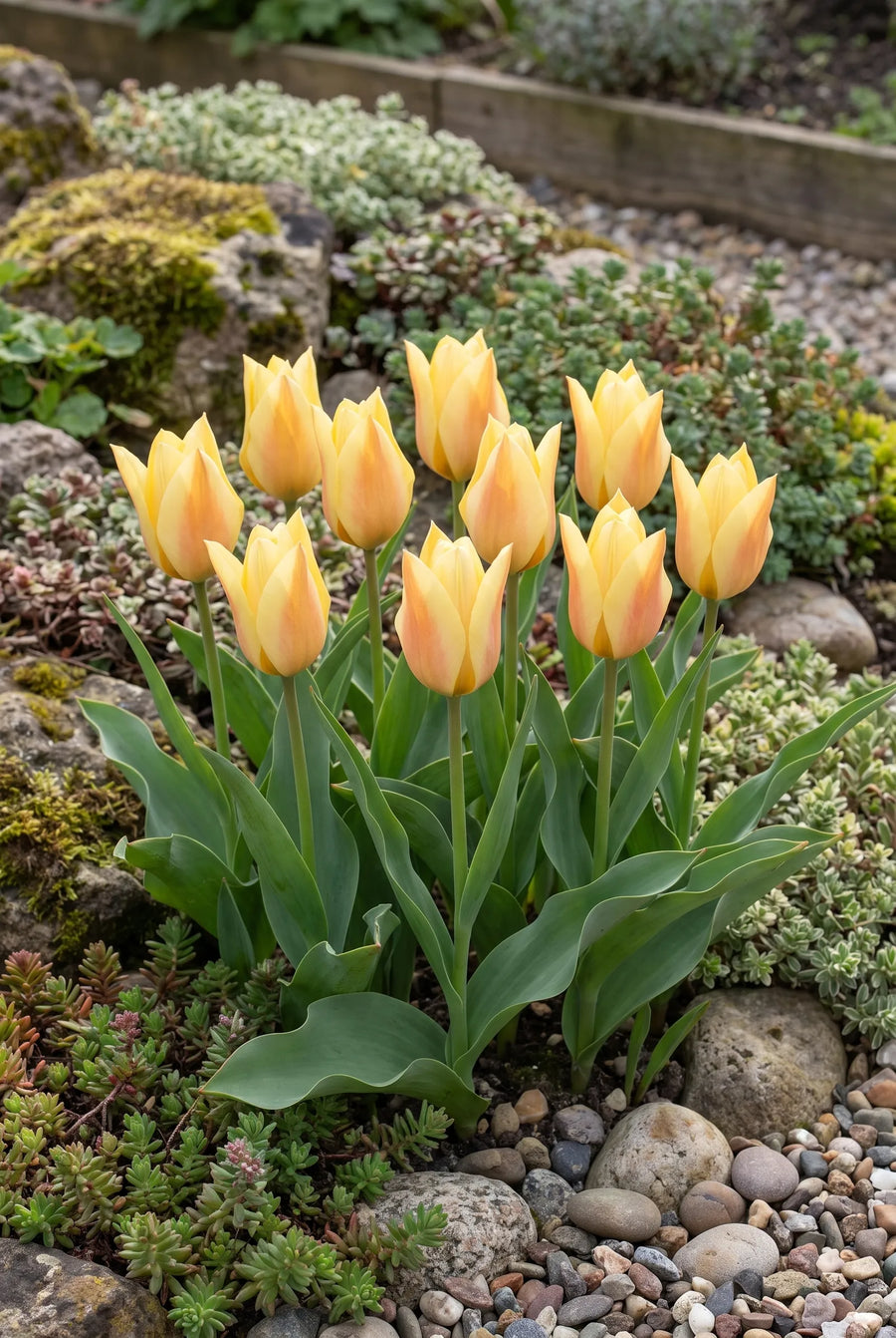 Tulipa Batalinii Bright Gem — groep in de tuinborder