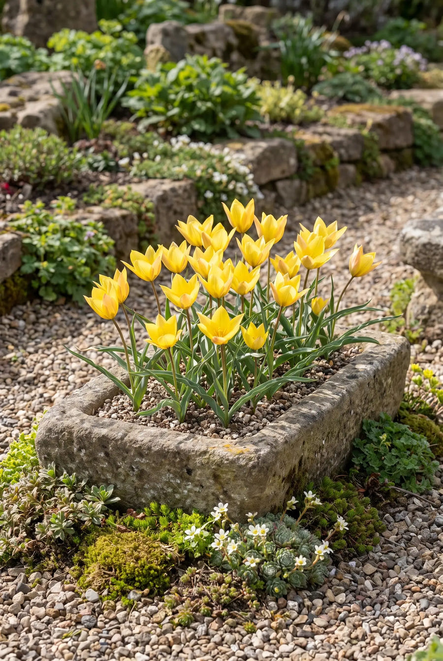 Tulipa Batalinii Bright Gem — in pot op terras
