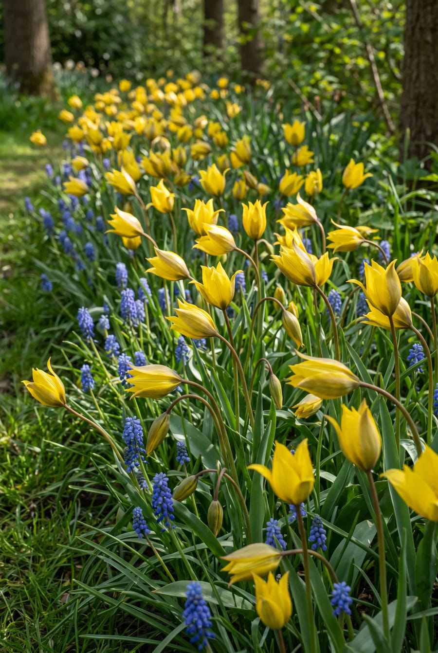 Tulipa Sylvestris — groep in de tuinborder