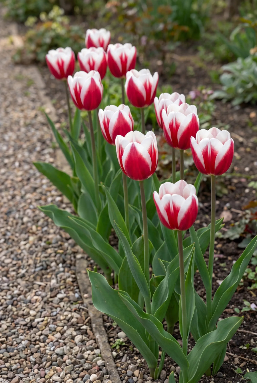 Tulipa Red Snow — groep in de tuinborder