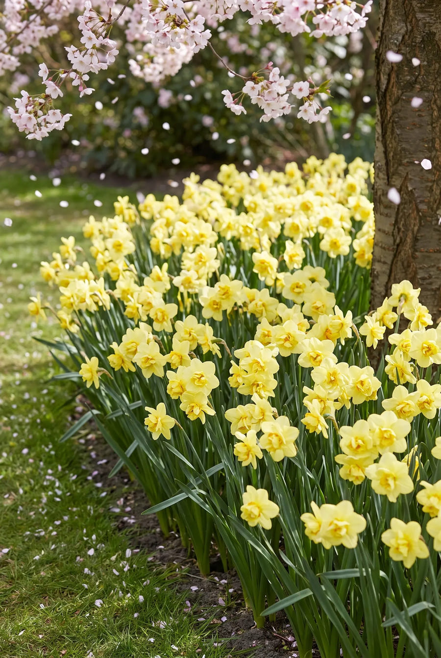 Narcissus Yellow Cheerfullness — groep in de tuinborder