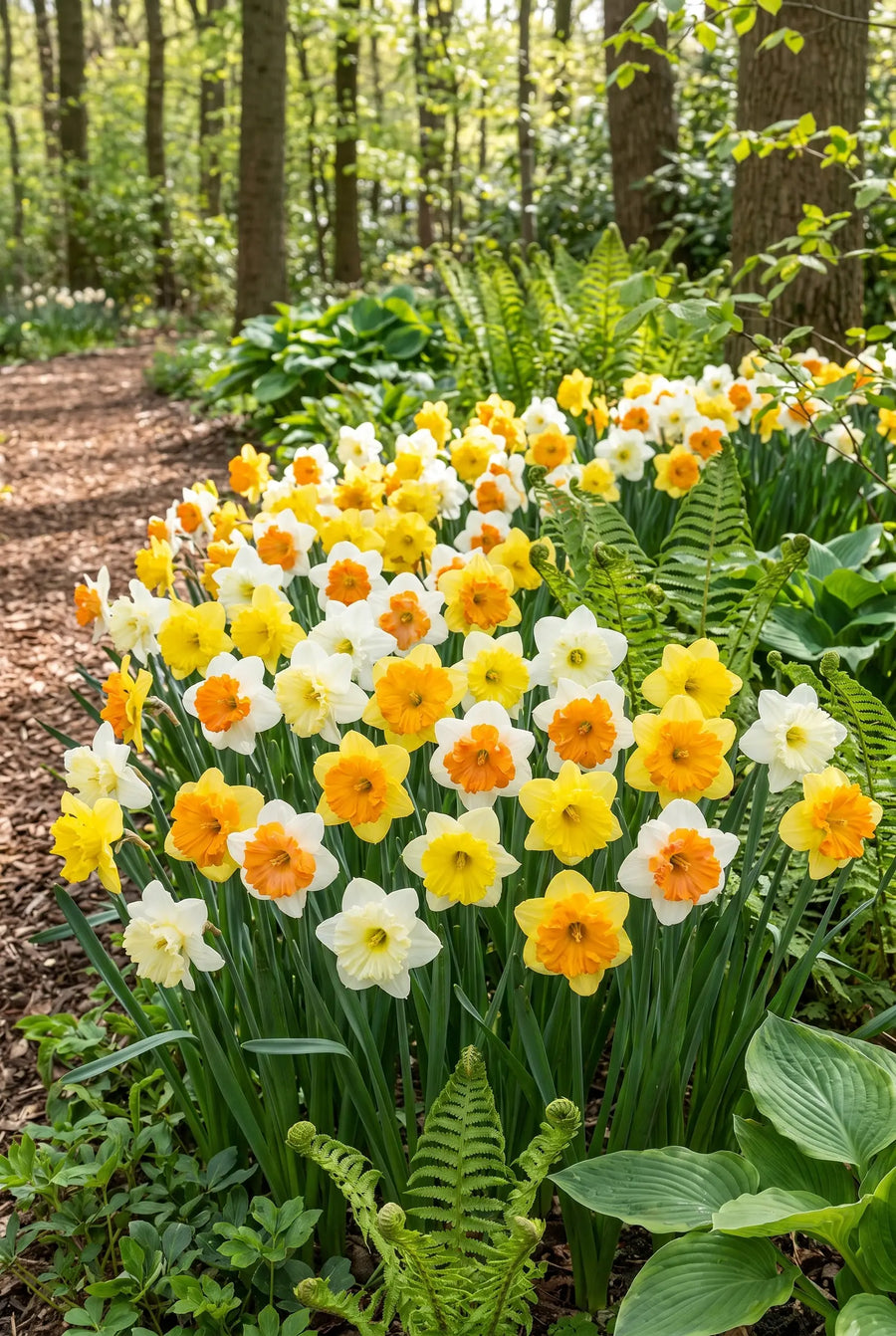 Narcissus Split Corona Mixed — groep in de tuinborder