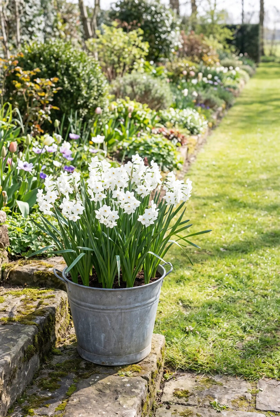 Narcissus Paperwhite Grandiflora — in pot op terras