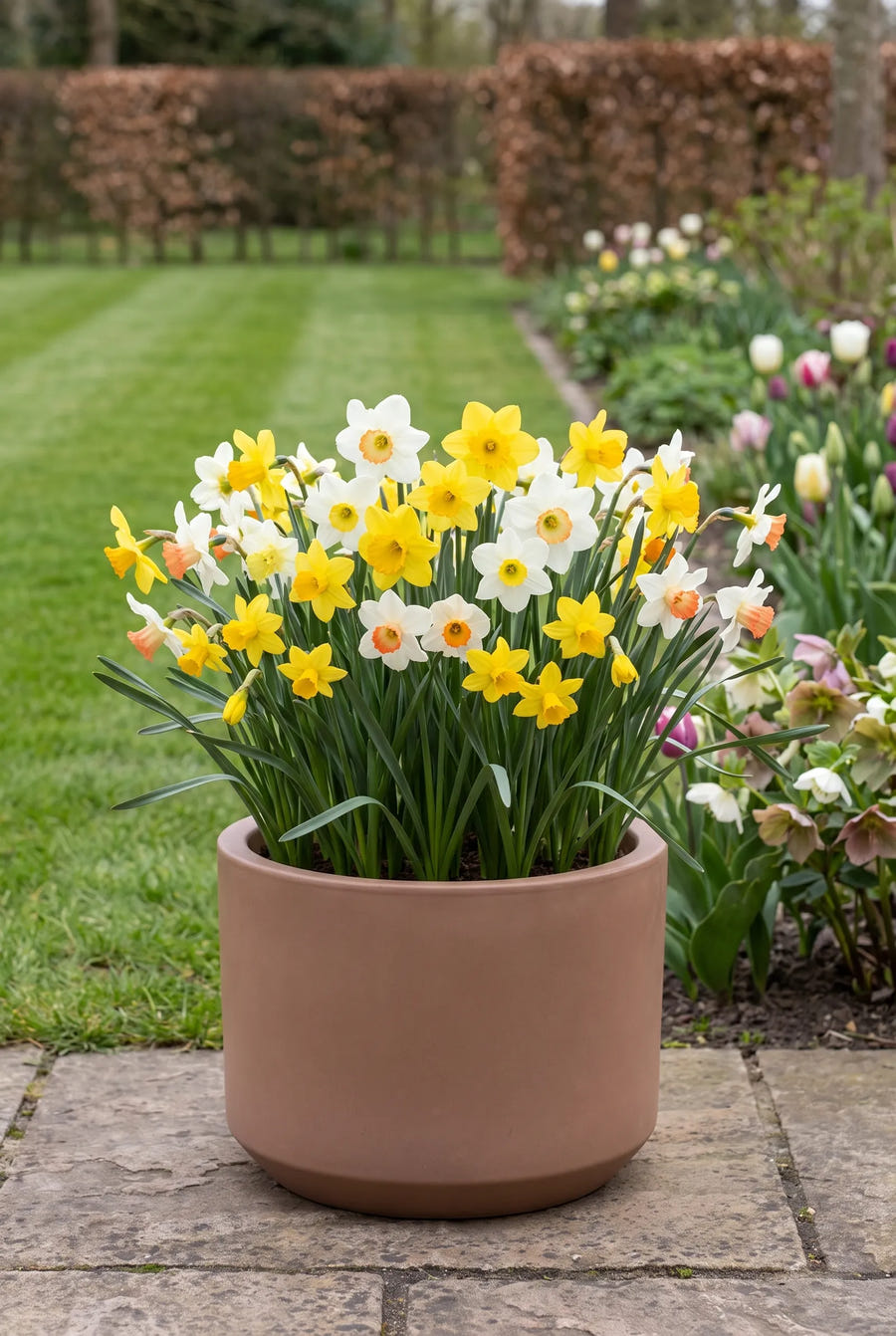Narcissus Botanical Mixed — in pot op terras