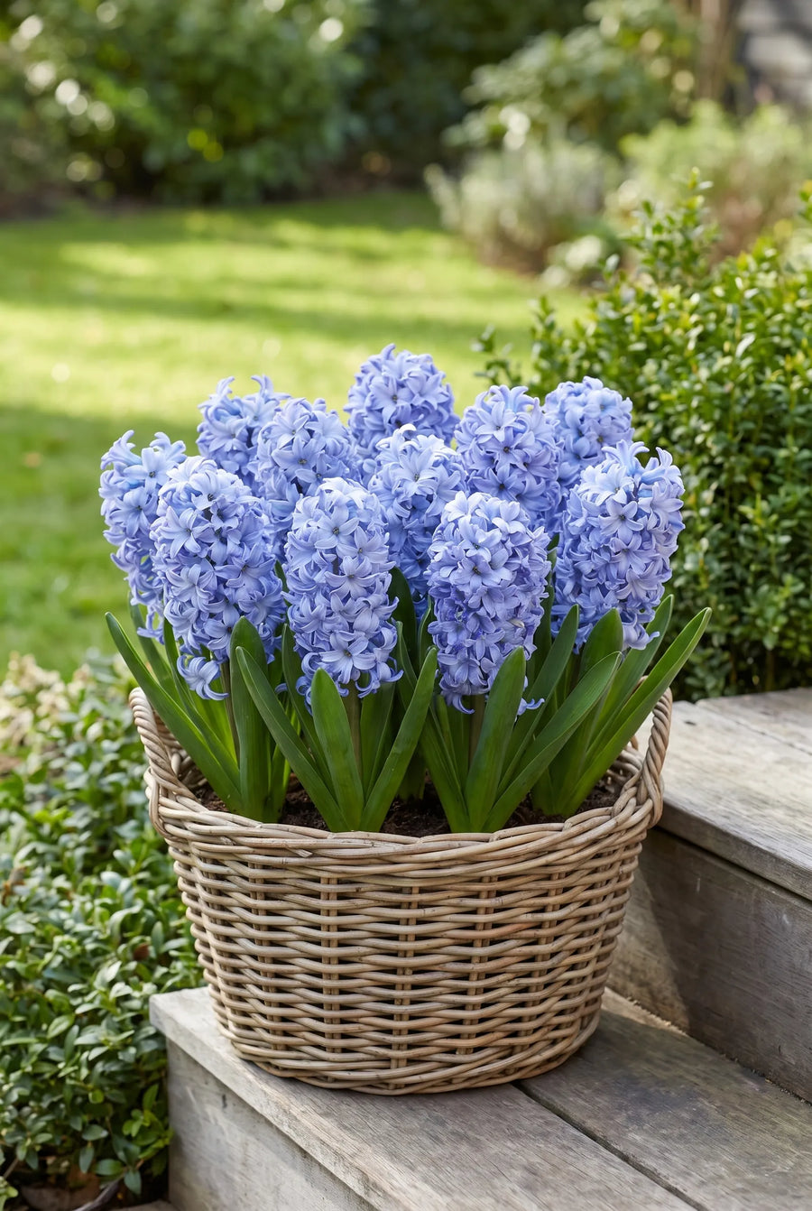 Hyacinthus Delft Blue — in pot op terras