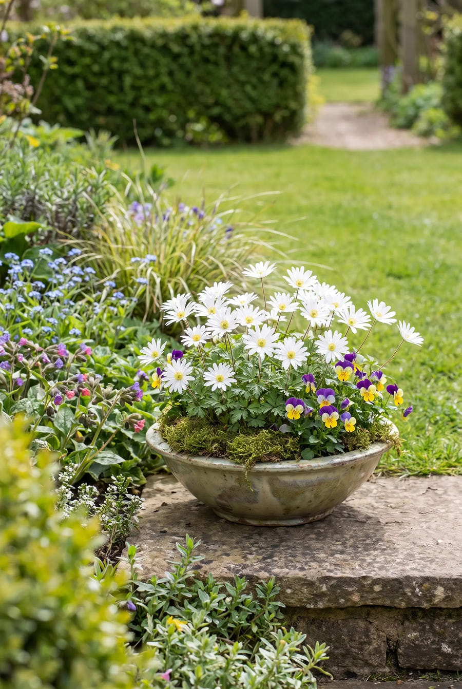 Anemone White Splendour — in pot op terras