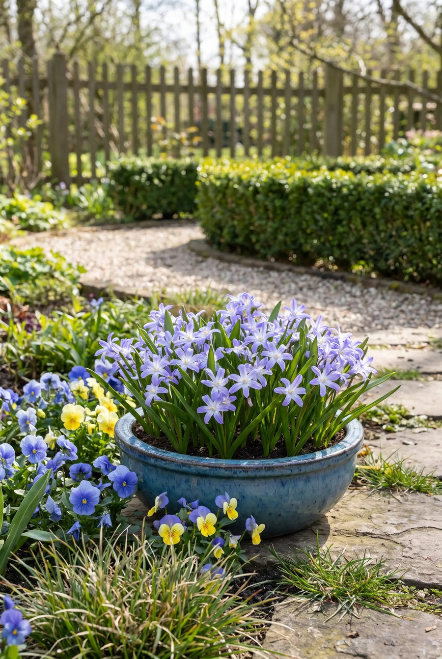Chionodoxa Luciliae — in pot op terras