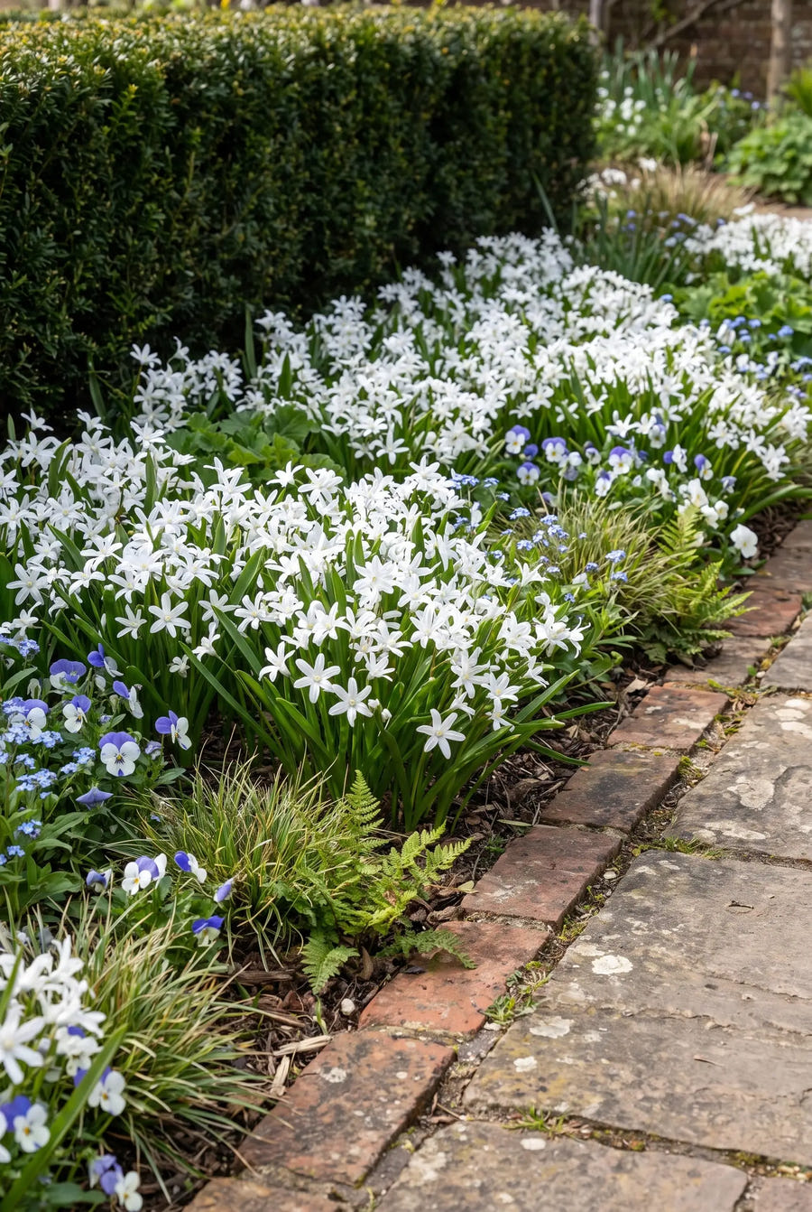 Chionodoxa Luciliae Alba — groep in de tuinborder