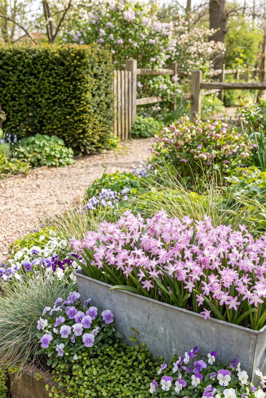 Chionodoxa Pink Giant — in pot op terras