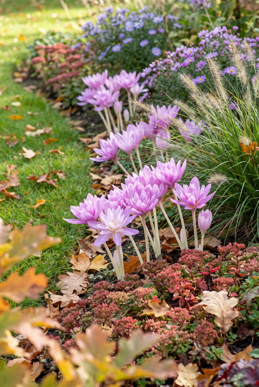 Colchicum Waterlily — groep in de tuinborder