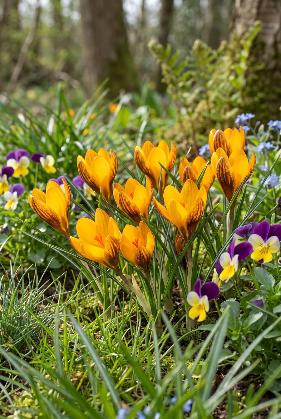 Crocus Orange Monarch — groep in de tuinborder