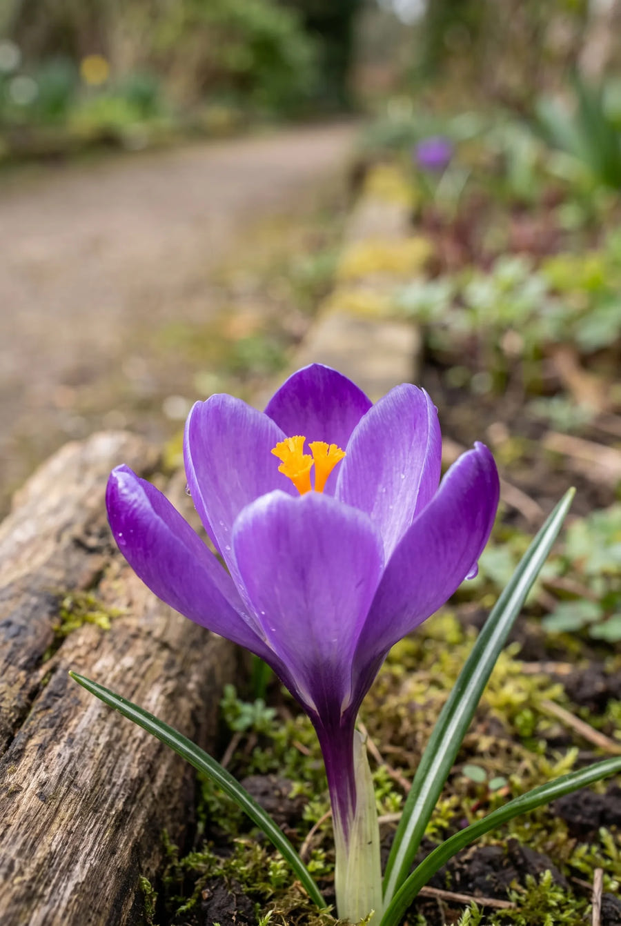 Crocus Remembrance — close-up van de bloem