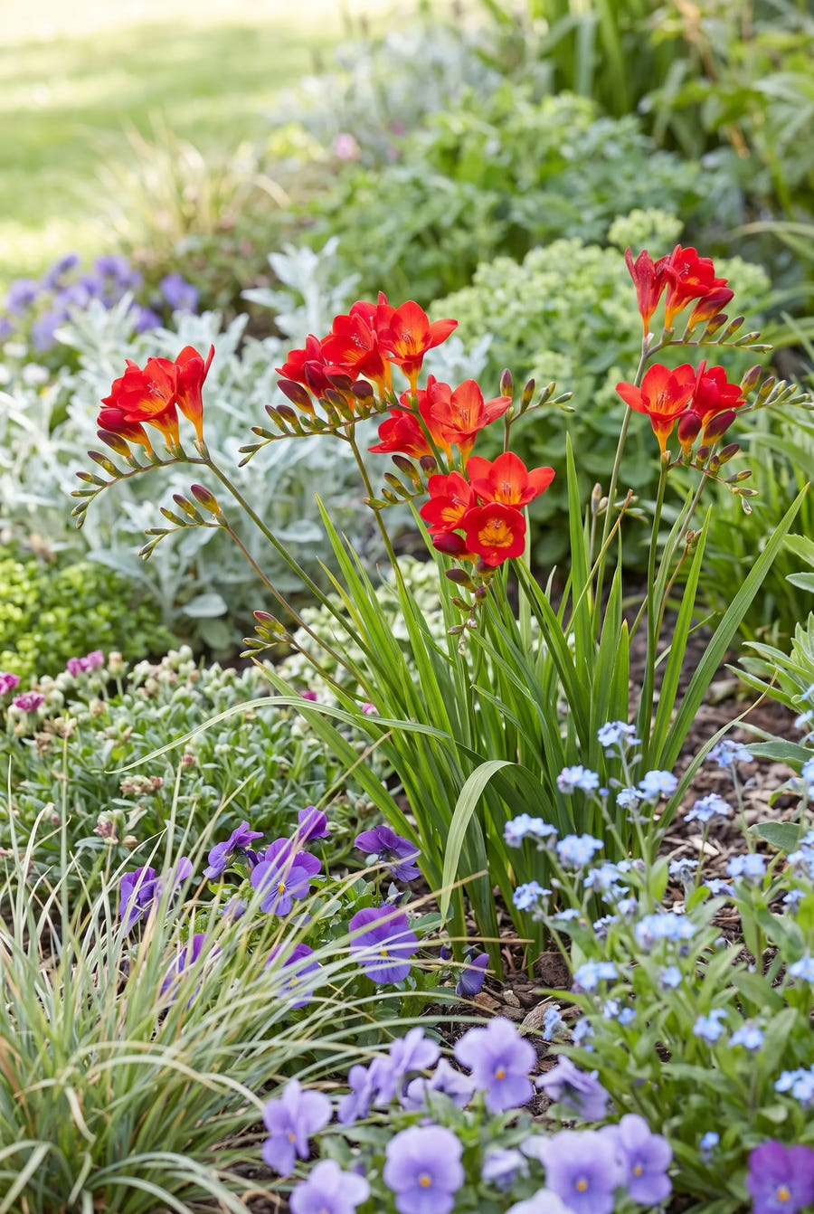 Freesia Red — in de border