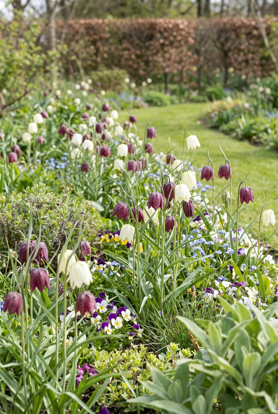 Fritillaria Meleagris Mixed — groep in de tuinborder