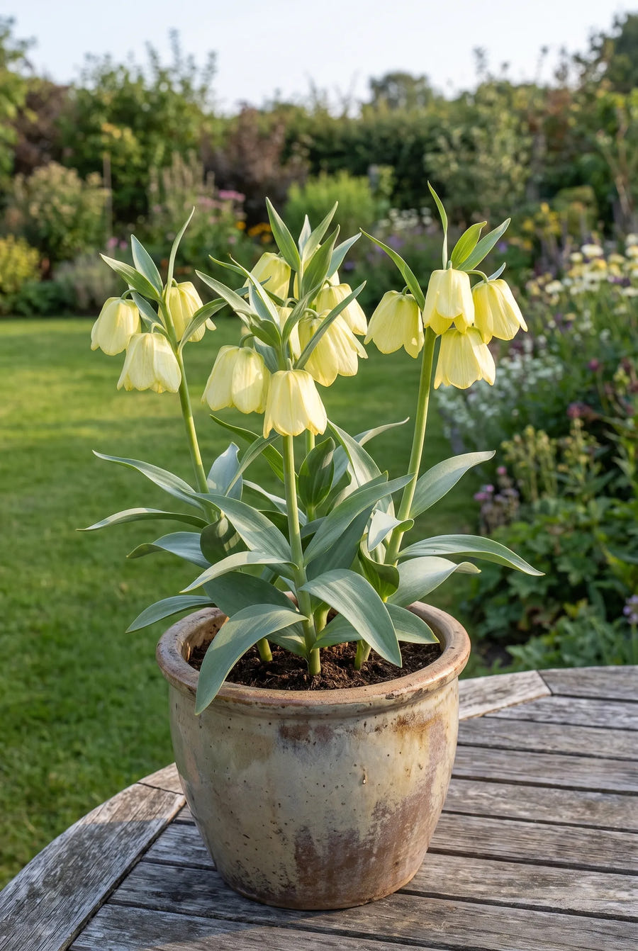 Fritillaria Pallidiflora — in pot op terras