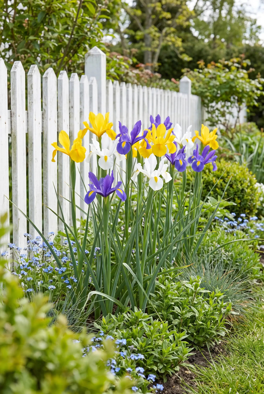 Iris Hollandica Mixed — groep in de tuinborder