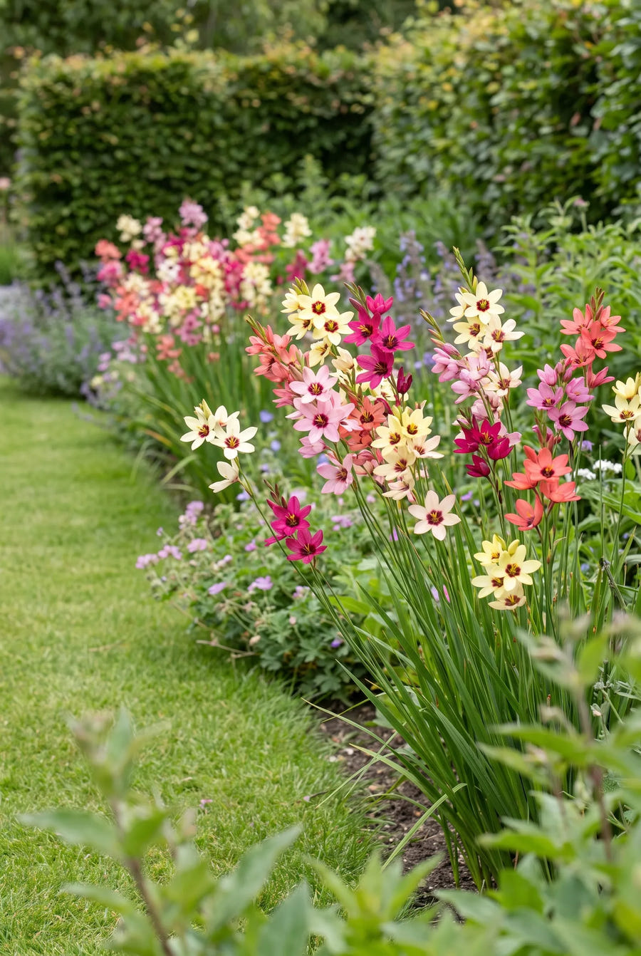 Ixia Mixed — groep in de tuinborder
