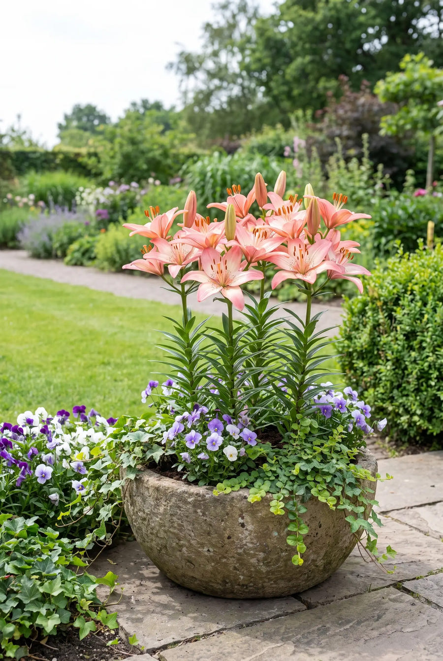 Lilium Salmon — in pot op terras