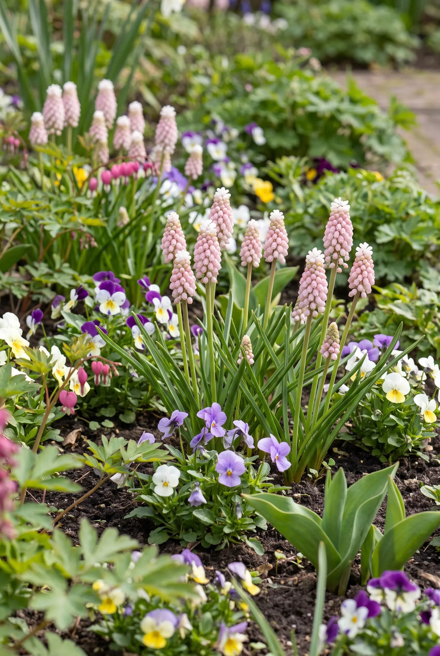 Muscari Pink Sunrise — groep in de tuinborder