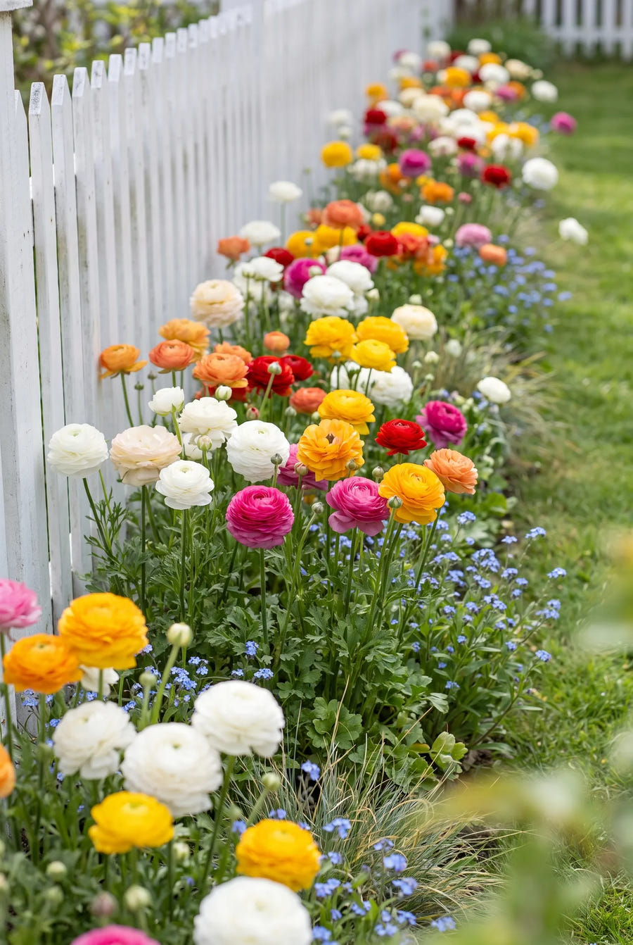 Ranunculus Asiaticus Mixed — groep in de tuinborder