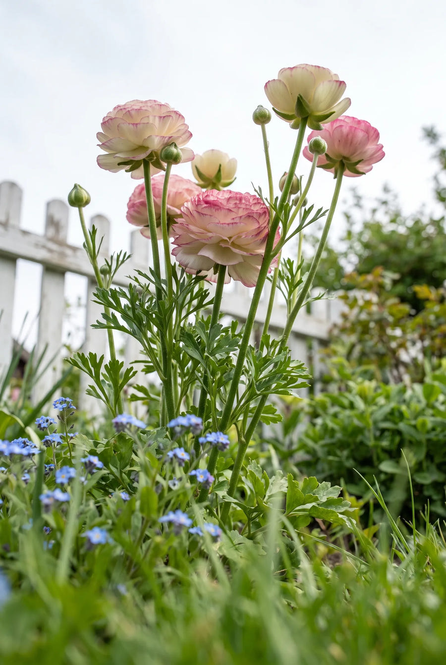 Ranunculus Picotee Rose — in de tuin