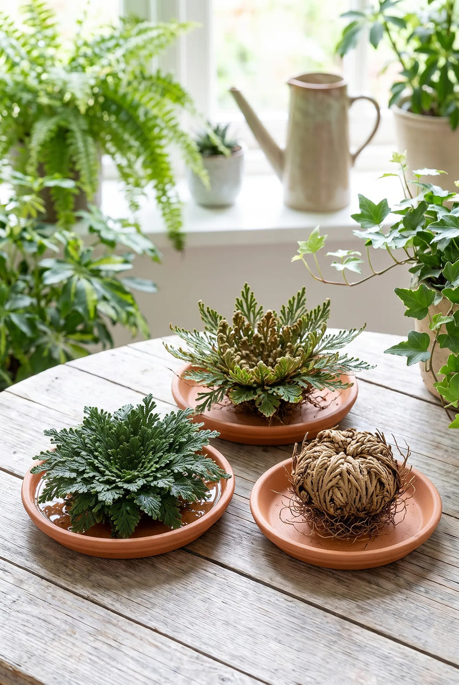 Selaginella Roos van Jericho — groep in de tuinborder