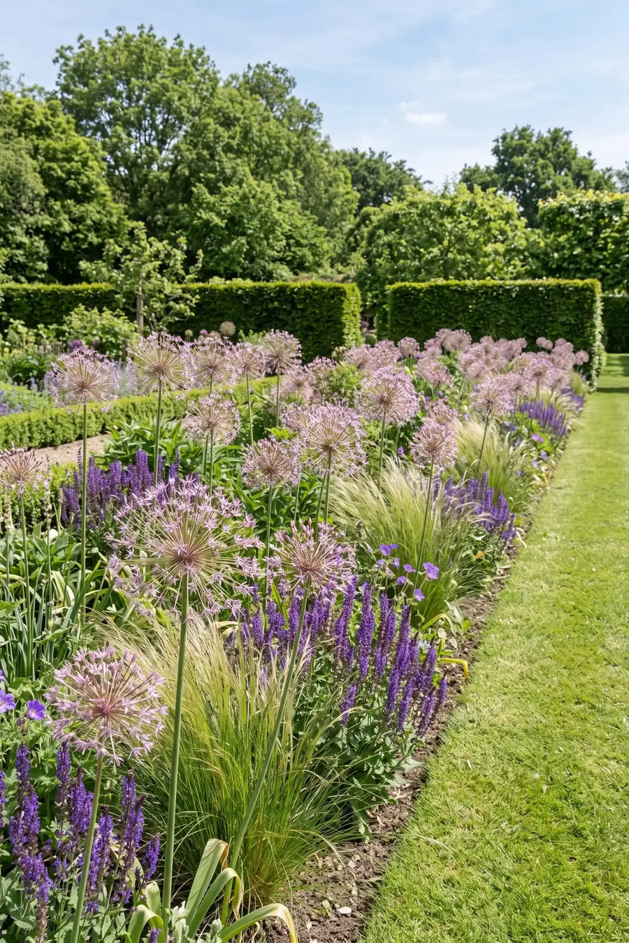 Allium Schubertii — groep in de tuinborder