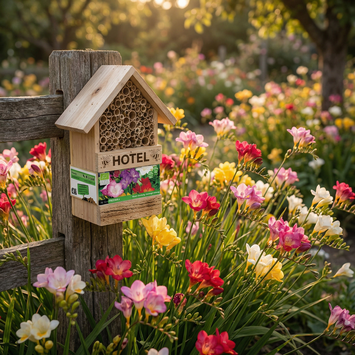 Bee Hotel with Freesia Bulbs