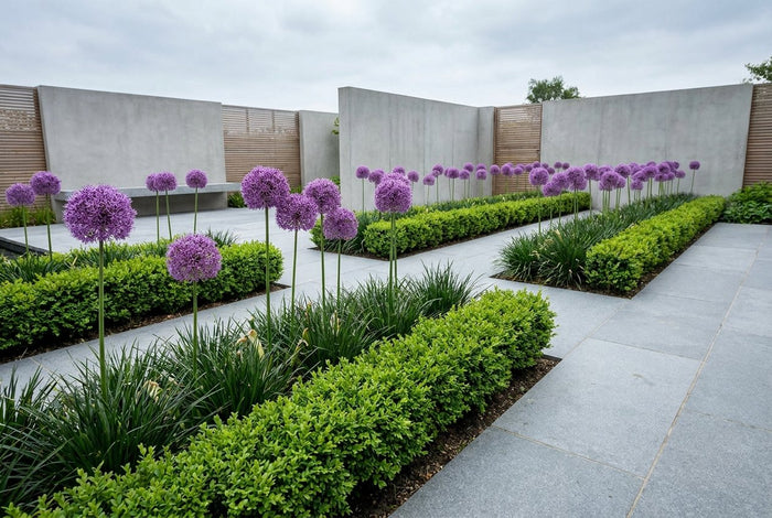 Strakke moderne tuin — Architectuur in Paars