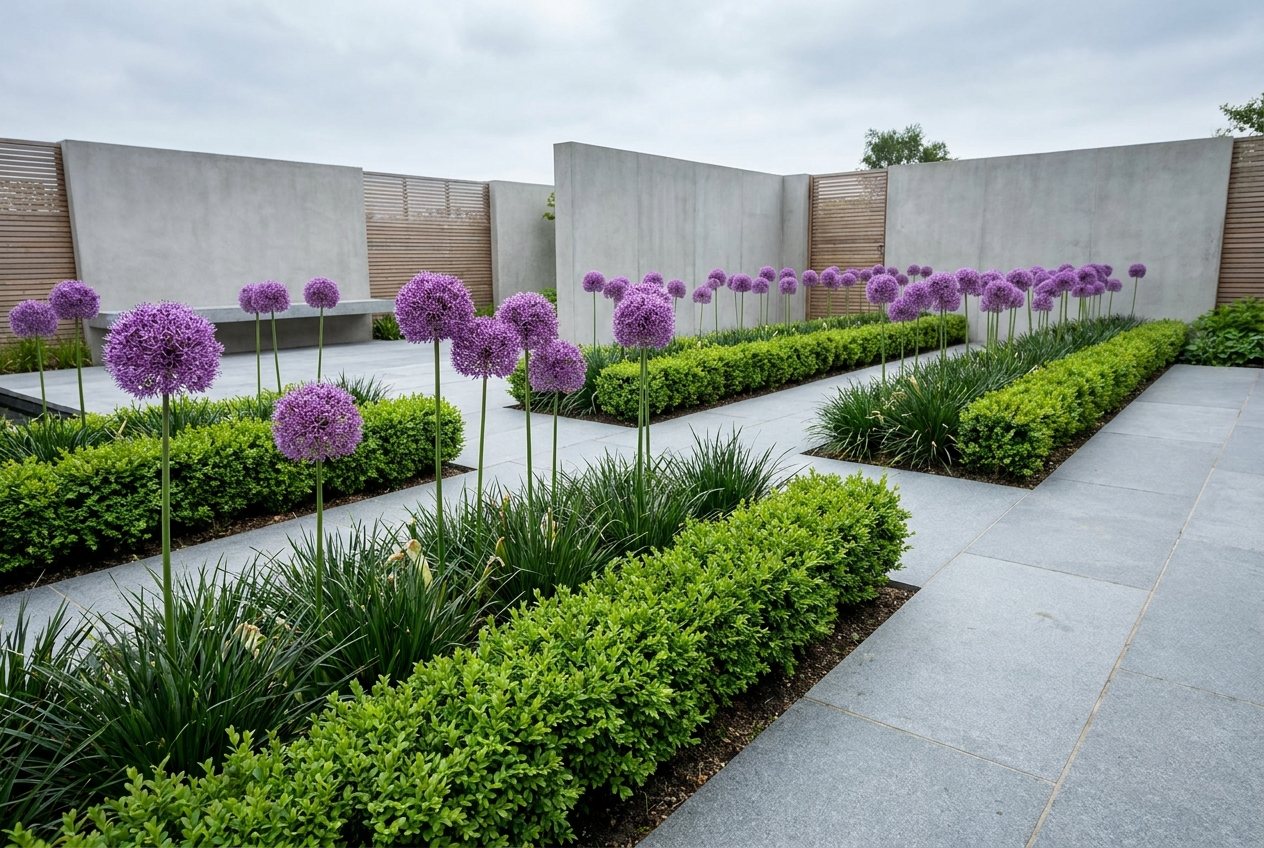 Strakke moderne tuin — Statige Bollen