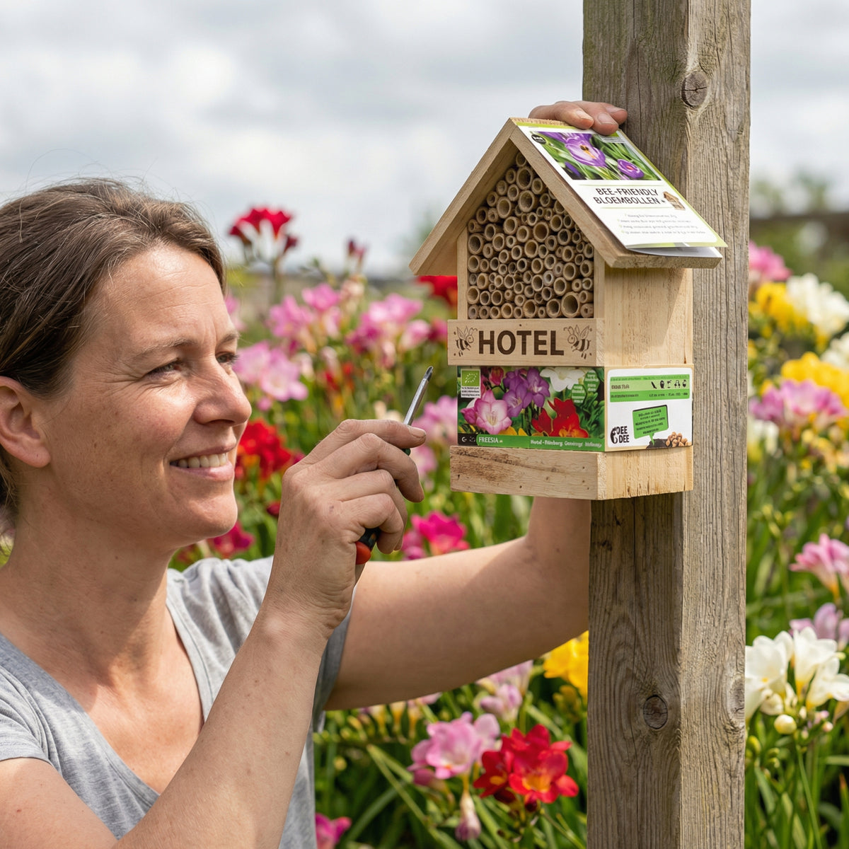 Bee Hotel with Freesia Bulbs