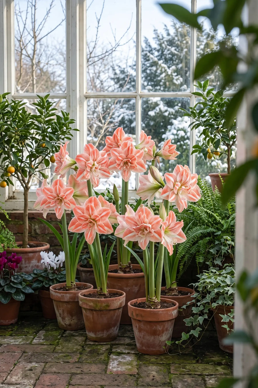 Hippeastrum Dancing Queen — groep in de tuinborder