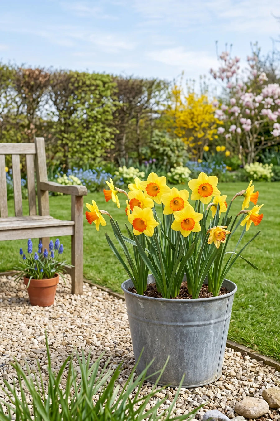 Narcissus Bantam — in pot op terras