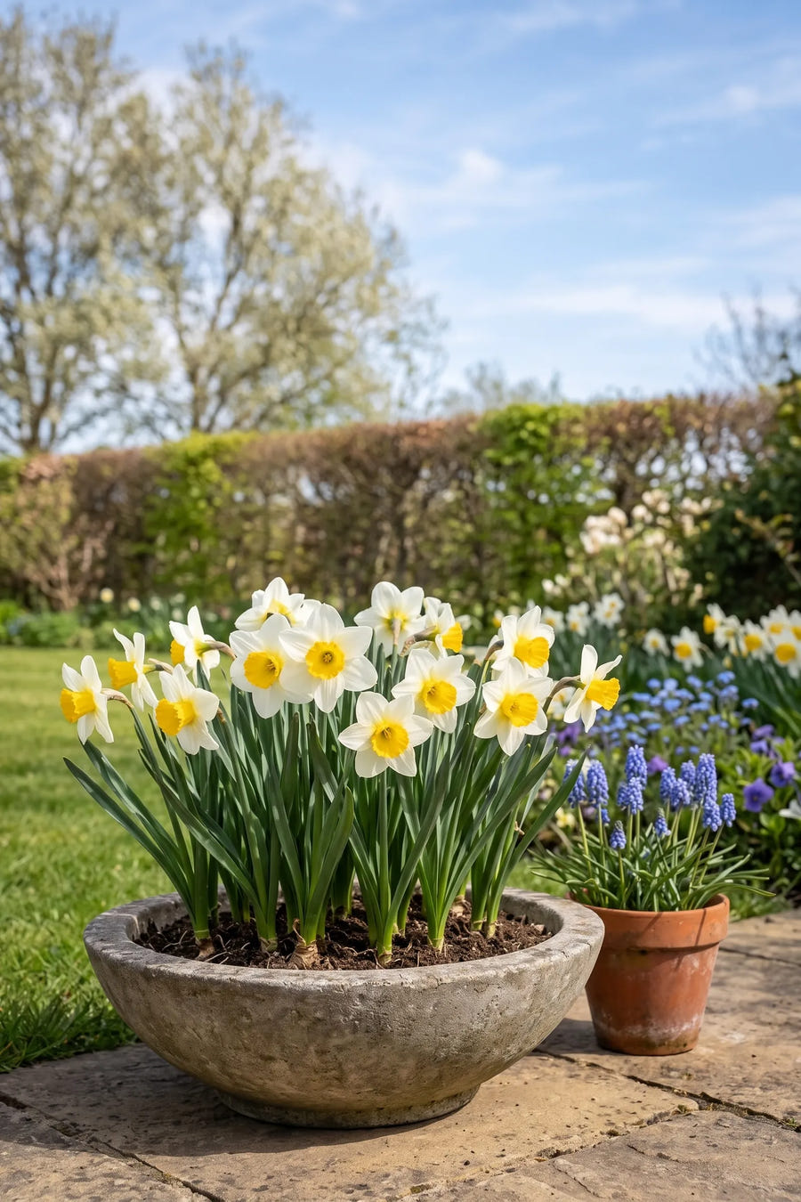 Narcissus Golden Echo — in pot op terras